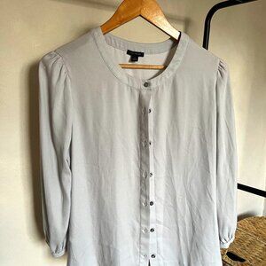 Ann Taylor Silver Button Down Tunic Blouse Size S